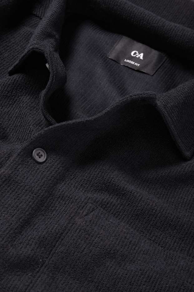 Hommes - Chemise en maille - loose fit - col à revers - finition côtelée - noir