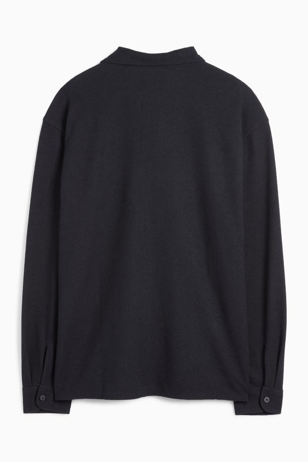 Hommes - Chemise en maille - loose fit - col à revers - finition côtelée - noir