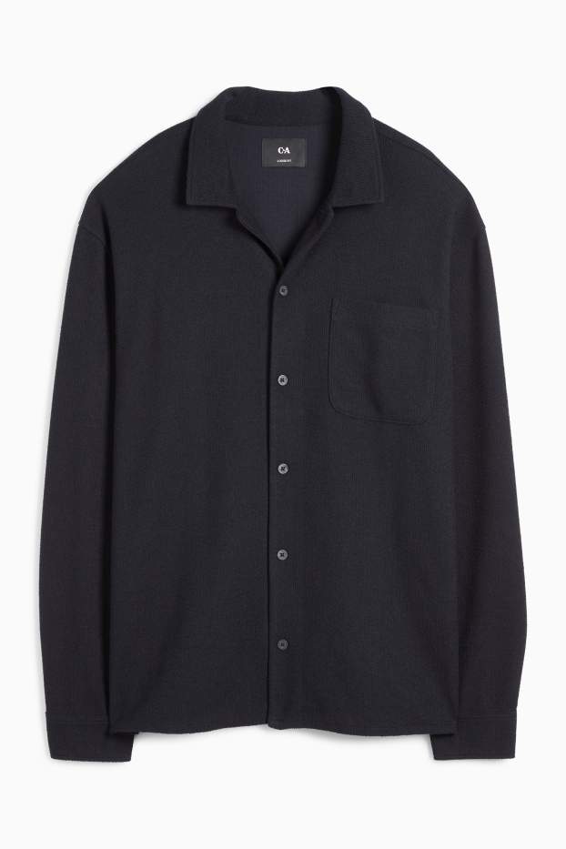 Hommes - Chemise en maille - loose fit - col à revers - finition côtelée - noir