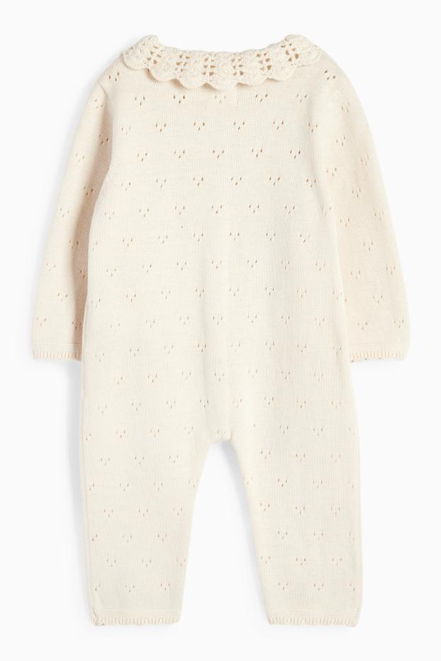 Baby Mädchen - Baby-Strick-Jumpsuit - cremeweiss
