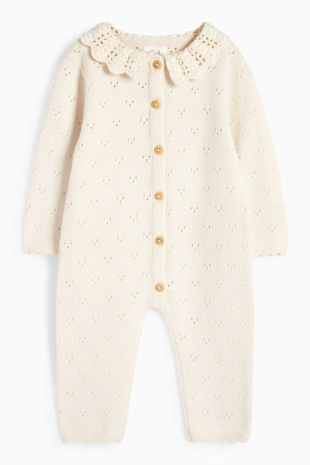Baby Mädchen - Baby-Strick-Jumpsuit - cremeweiss