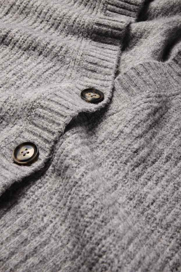 Damen - Strickjacke - gerippt - grau-melange