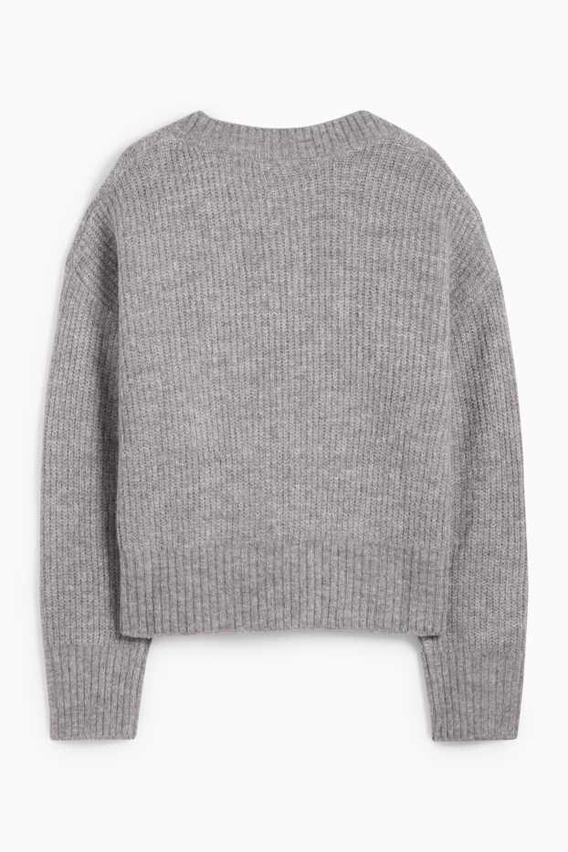 Damen - Strickjacke - gerippt - grau-melange