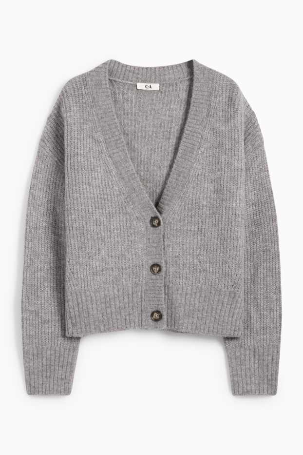 Damen - Strickjacke - gerippt - grau-melange
