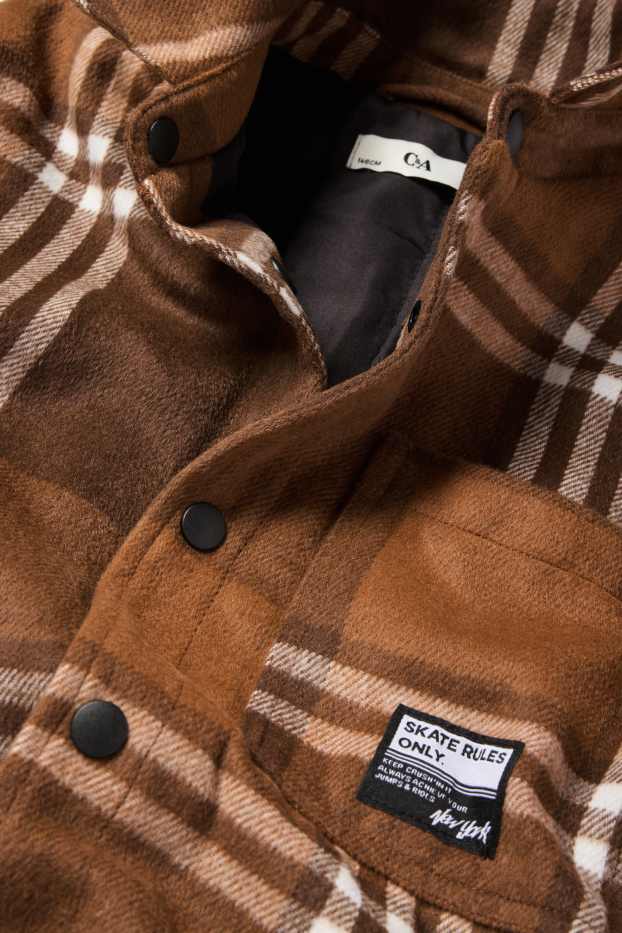 Enfants garçons - Veste-chemise en flanelle - doublée - à carreaux - marron