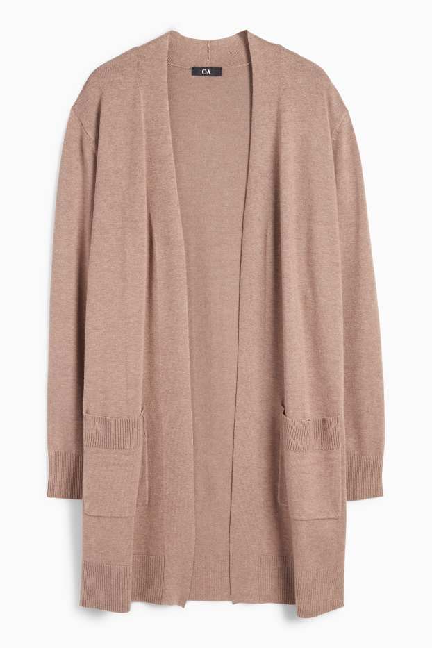 Femmes - Long gilet en maille - marron clair