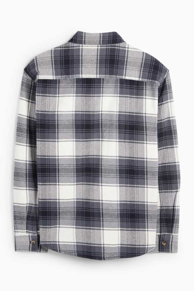 Uomo - Camicia di flanella - relaxed fit - collo all'italiana - a quadretti - blu scuro