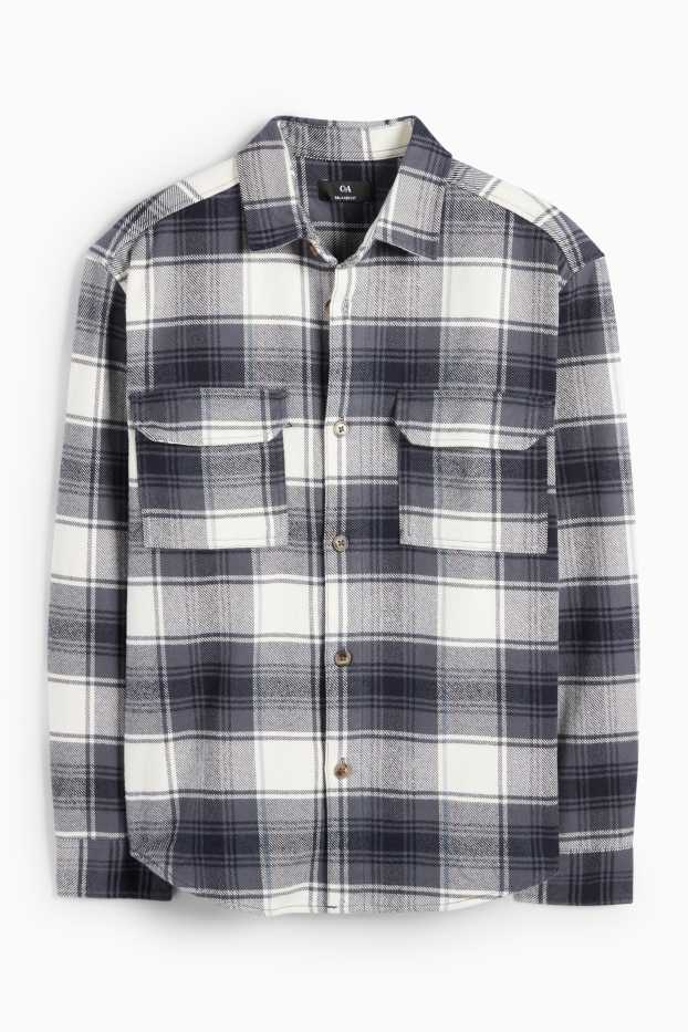 Uomo - Camicia di flanella - relaxed fit - collo all'italiana - a quadretti - blu scuro