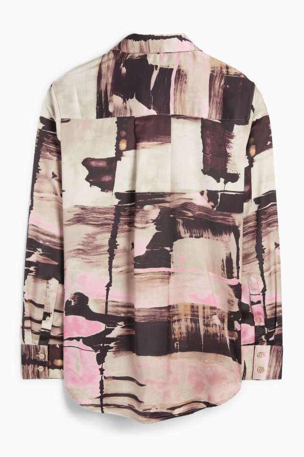 Mujer - Blusa de raso - estampada - marrón claro