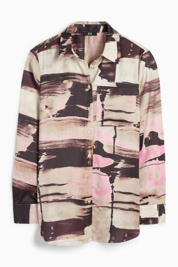 Mujer - Blusa de raso - estampada - marrón claro