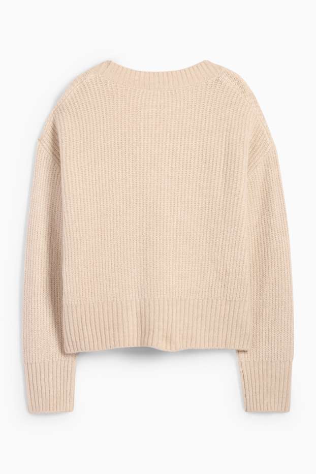 Damen - Strickjacke - gerippt - beige