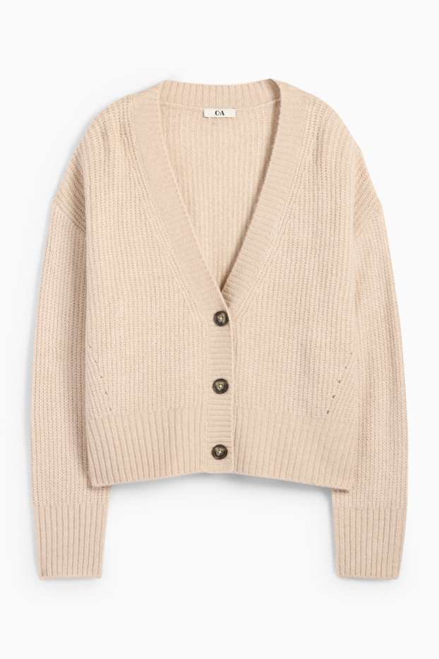 Damen - Strickjacke - gerippt - beige
