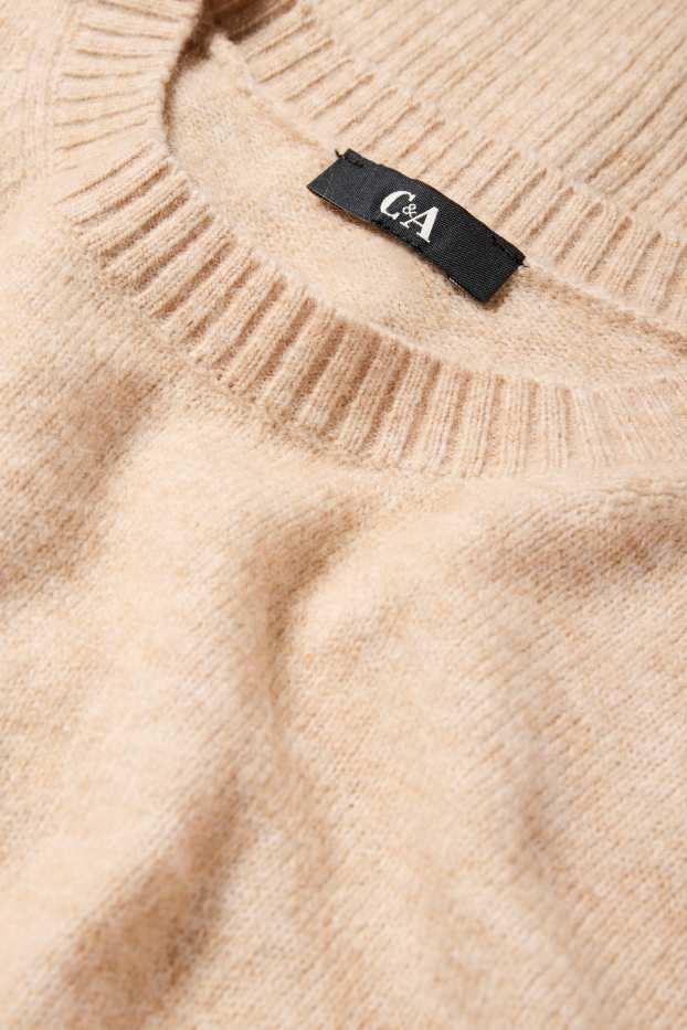 Dames - Fijn gebreide trui - licht beige