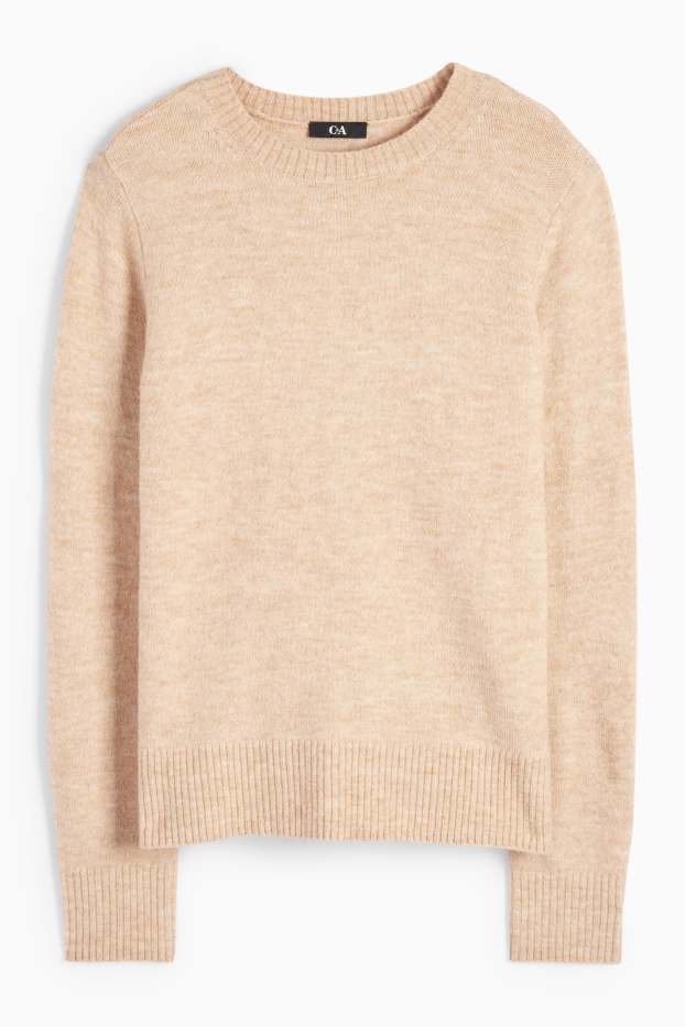 Dames - Fijn gebreide trui - licht beige