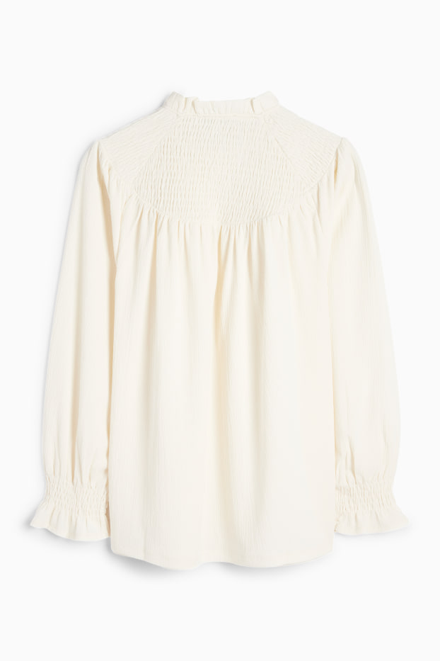 Kinder Mädchen - Langarmshirt - strukturiert - gesmokt - cremeweiß