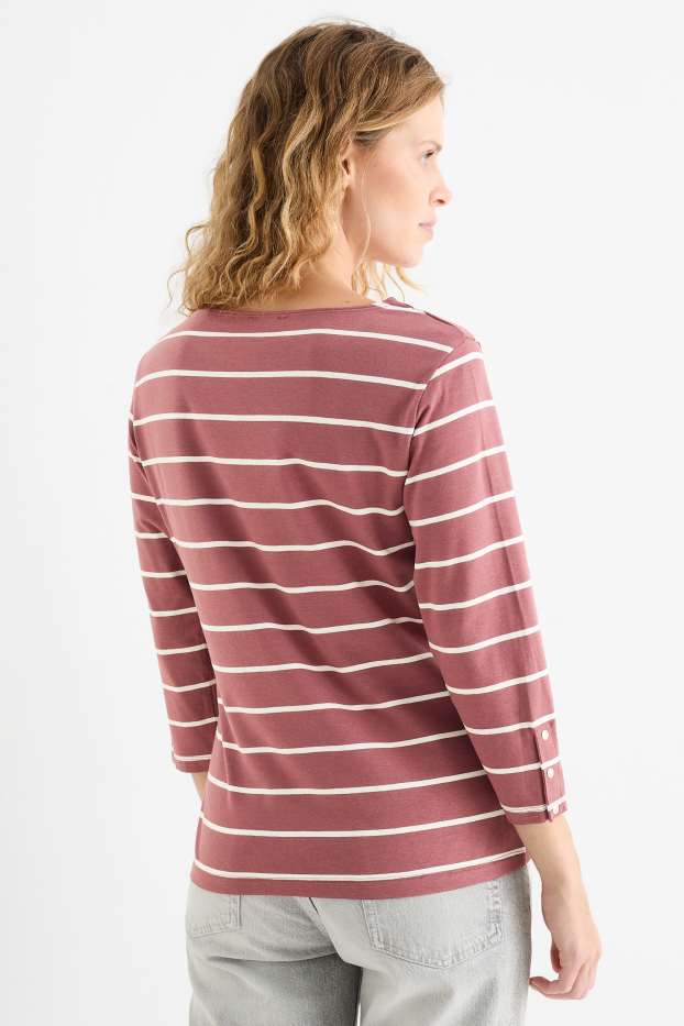 Damen - Langarmshirt - gestreift - dunkelrosa