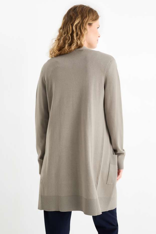 Femmes - Long gilet en maille - kaki