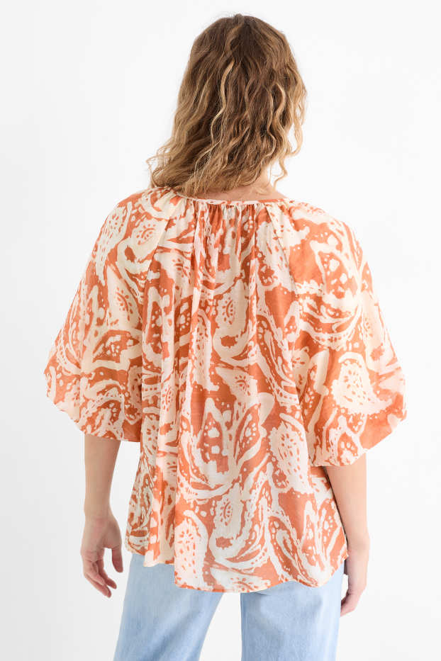 Damen - Bluse mit V-Ausschnitt - gemustert - dunkelorange