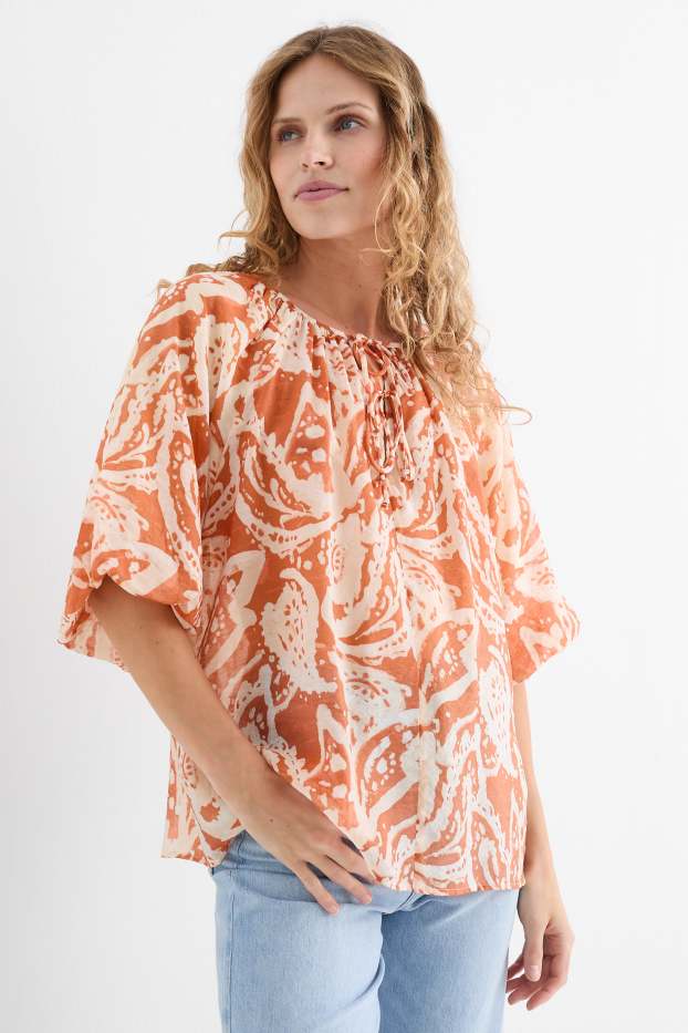 Damen - Bluse mit V-Ausschnitt - gemustert - dunkelorange