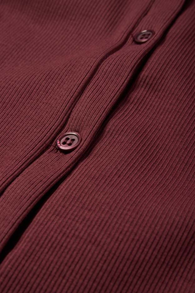 Women - Cropped T-shirt with button placket - ribbed - bordeaux