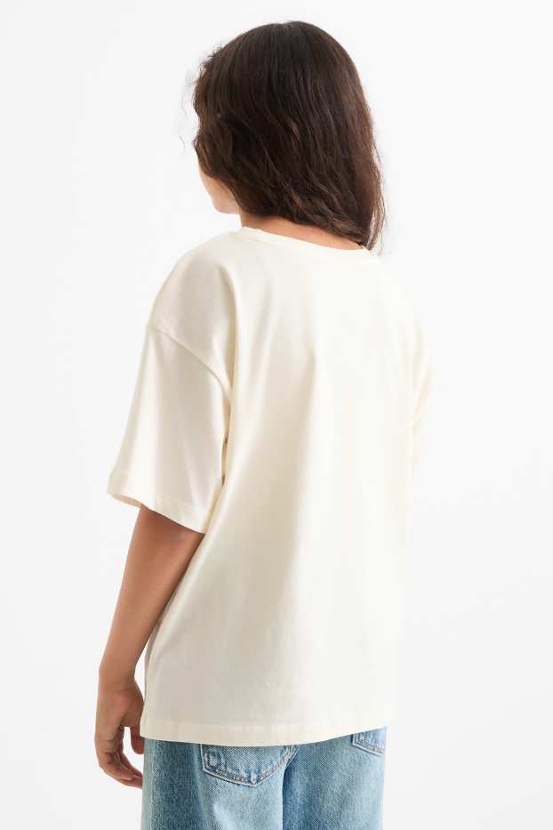 Kinderen: meisjes - T-shirt - glanseffect - crème wit