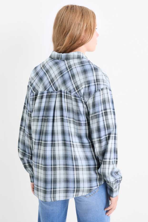 Kinderen: meisjes - Overhemd - geruit - blauw / lichtblauw