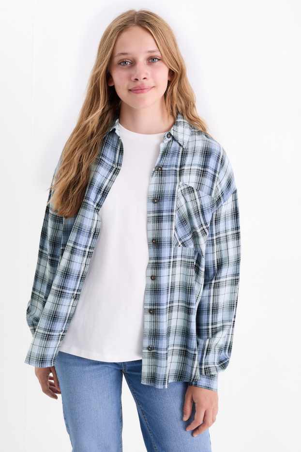 Kinderen: meisjes - Overhemd - geruit - blauw / lichtblauw