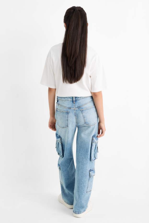 Kinder Mädchen - Cargo Jeans - helljeansblau