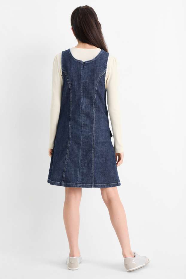 Kinderen: meisjes - Set - longsleeve en denim jurk - 2-delig - jeansdonkerblauw