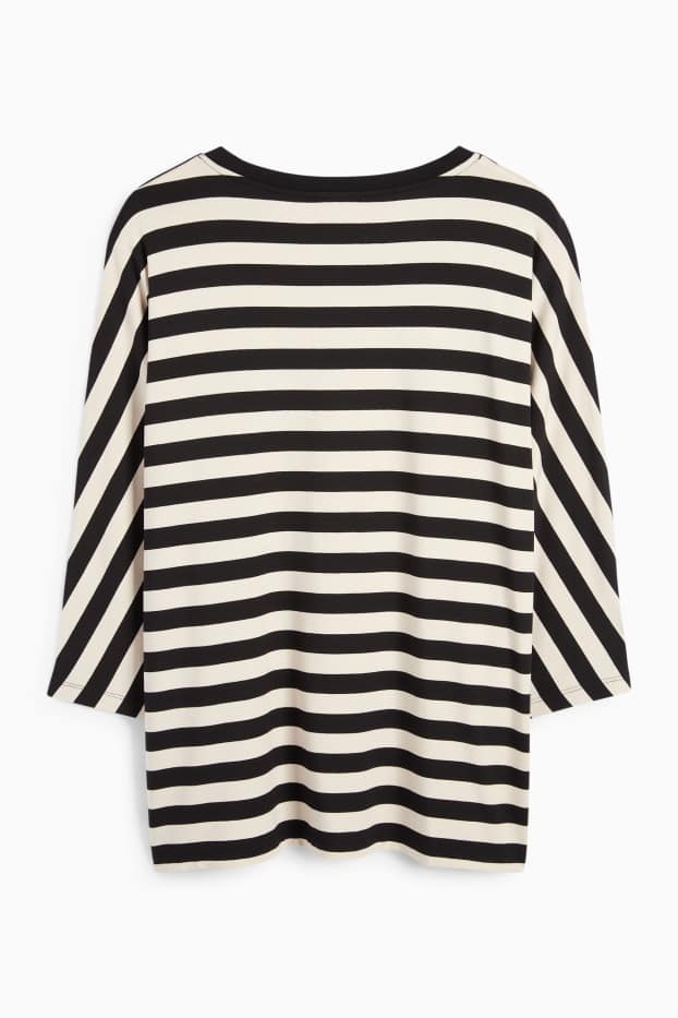 Femmes - Haut à manches longues - à rayures - noir / beige
