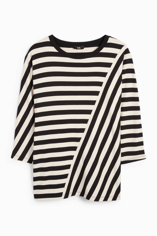 Femmes - Haut à manches longues - à rayures - noir / beige
