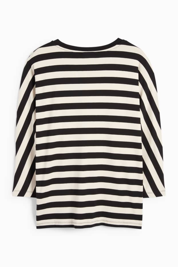 Women - Long sleeve top - striped - black / beige