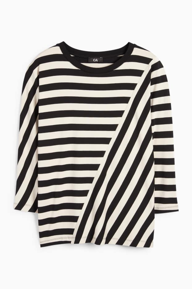 Women - Long sleeve top - striped - black / beige