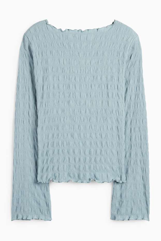 Dames - Longsleeve - gesmokt - turquoise