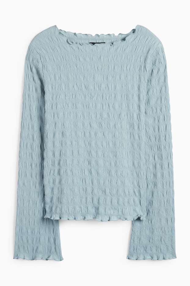 Dames - Longsleeve - gesmokt - turquoise