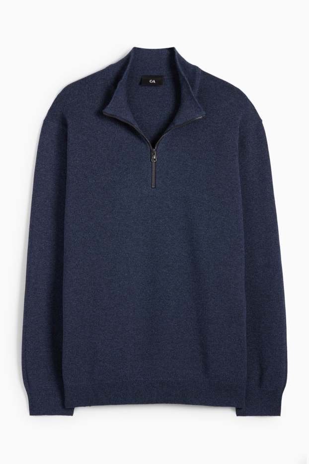 Men - Jumper - textured - dark blue