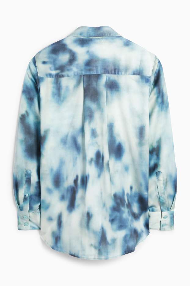 Femmes - Chemisier en satin - à motif - vert / turquoise
