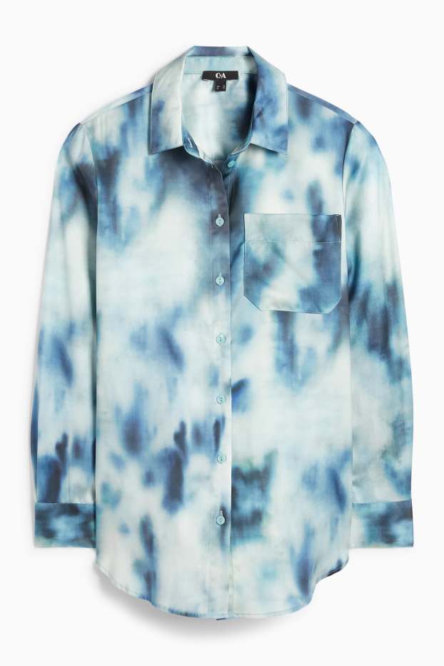 Femmes - Chemisier en satin - à motif - vert / turquoise