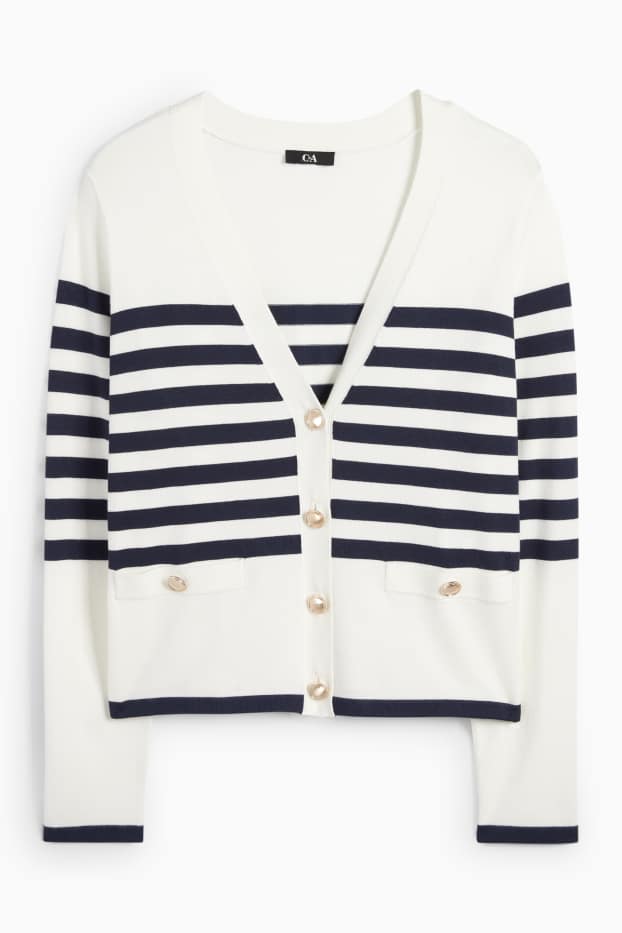 Damen - Strickjacke - gestreift - weiss / blau