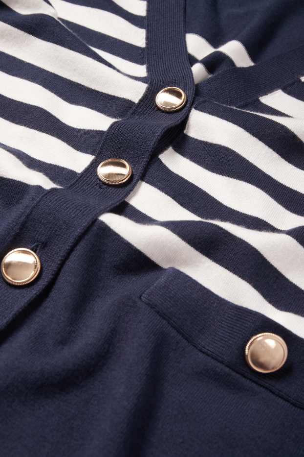 Damen - Strickjacke - gestreift - dunkelblau / weiss
