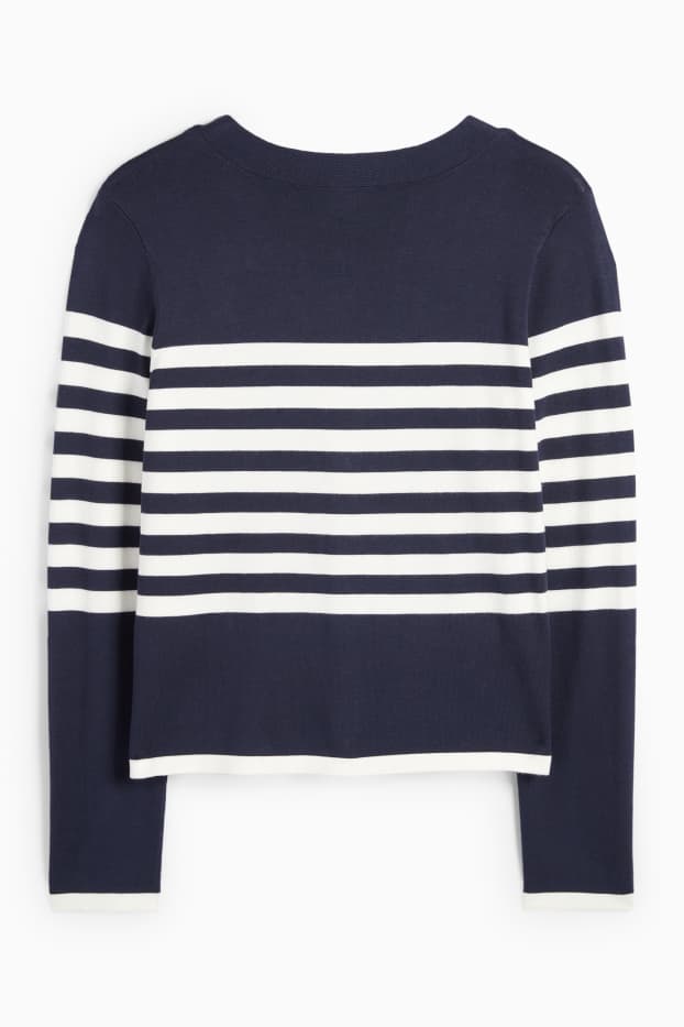 Damen - Strickjacke - gestreift - dunkelblau / weiss