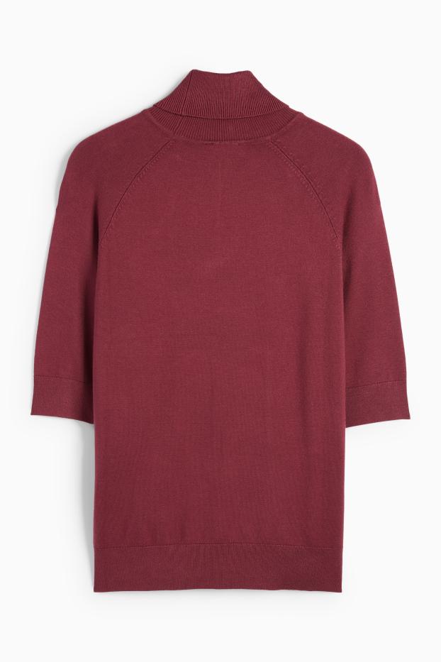 Kobiety - Sweter z golfem - z krótkim rękawem - bordowy