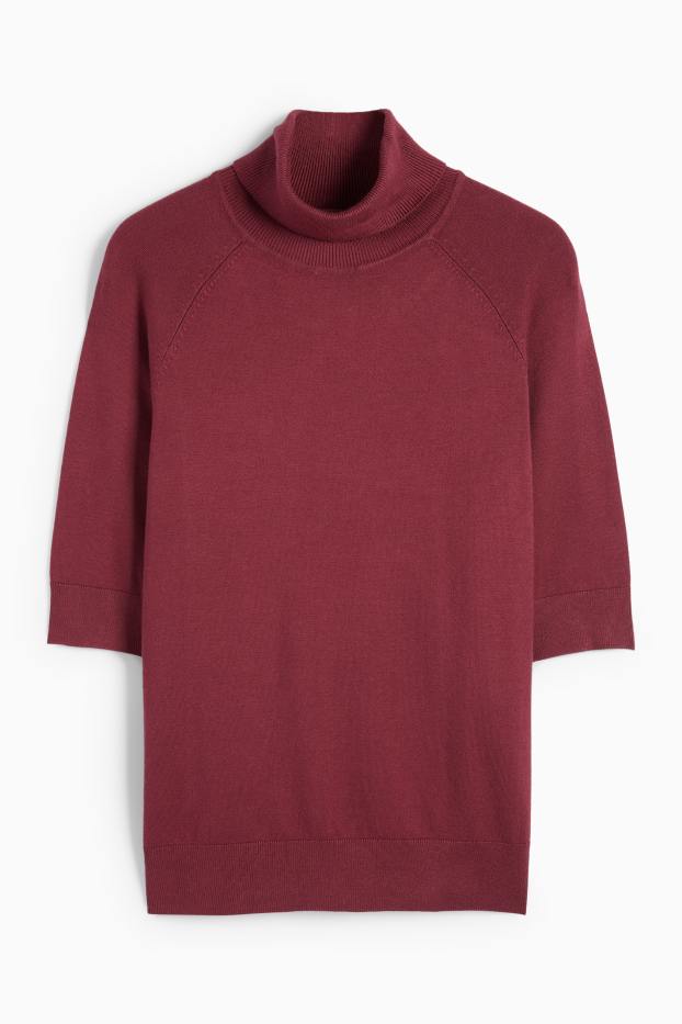 Kobiety - Sweter z golfem - z krótkim rękawem - bordowy