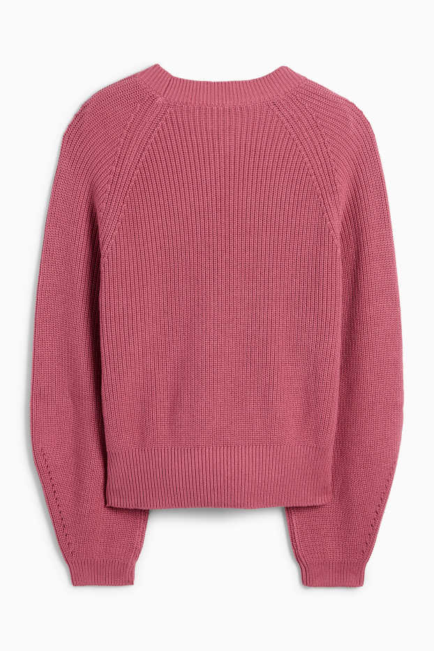 Women - Jumper - ribbed - dark rose