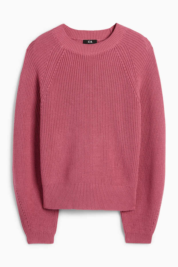 Women - Jumper - ribbed - dark rose