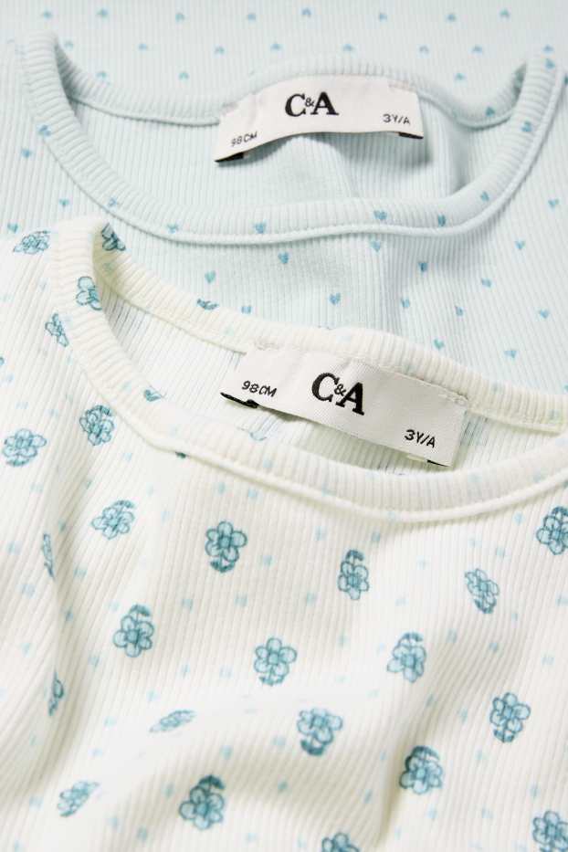 Kinderen: meisjes - Set van 2 - longsleeve - geribd - met patroon - mintgroen