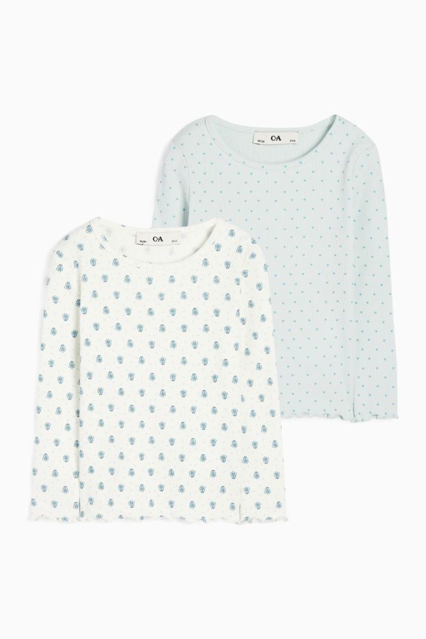 Kinderen: meisjes - Set van 2 - longsleeve - geribd - met patroon - mintgroen