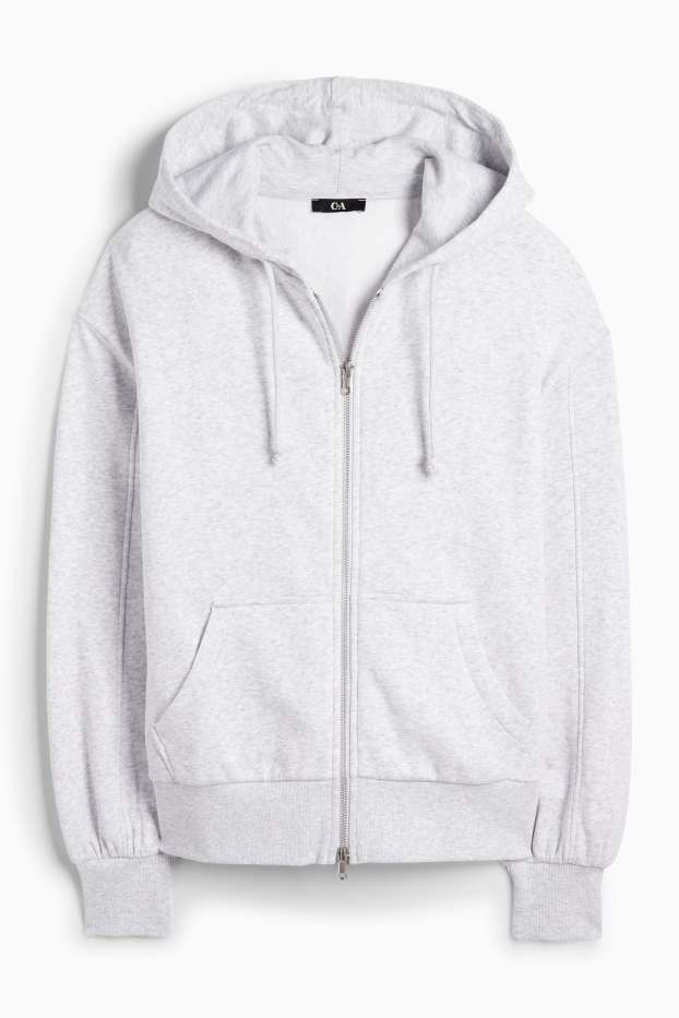 Dames - Vest van sweatstof met capuchon - licht grijs-mix