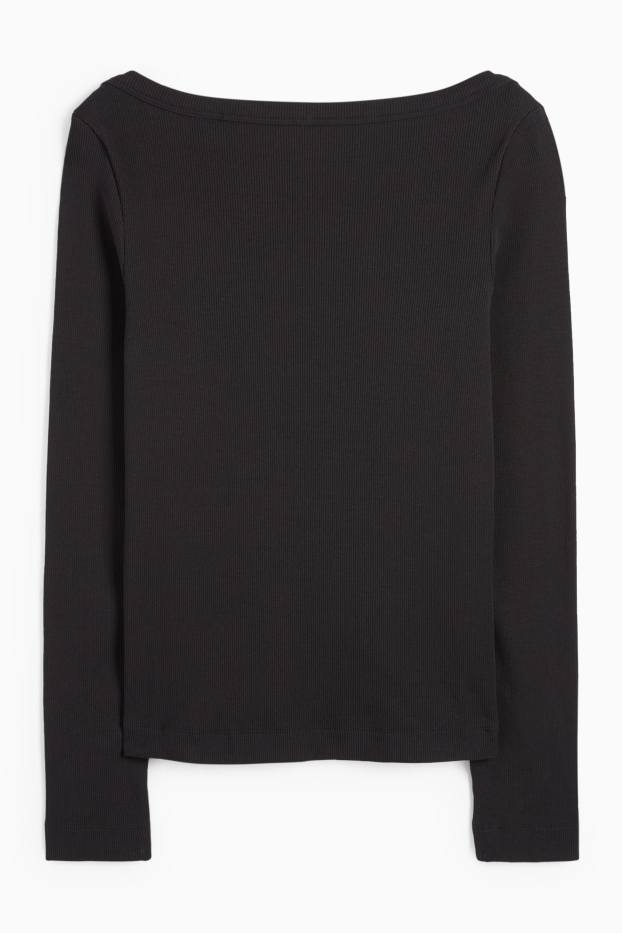 Dona - Samarreta de mànigues llargues - slim fit - acanalada - negre