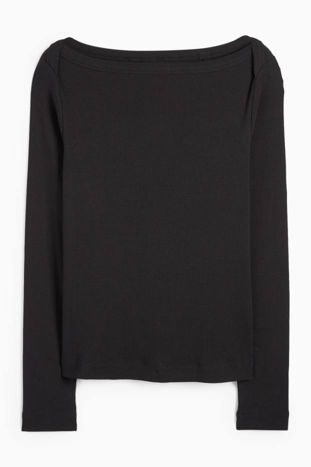 Dona - Samarreta de mànigues llargues - slim fit - acanalada - negre
